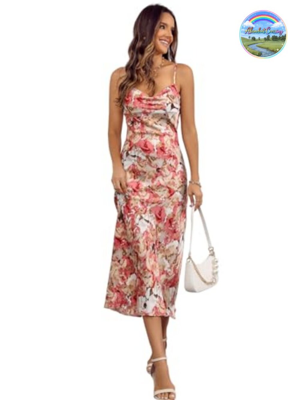 Women's Satin Midi Slip Dress Cowl Neck Backless Spaghetti Strap Party